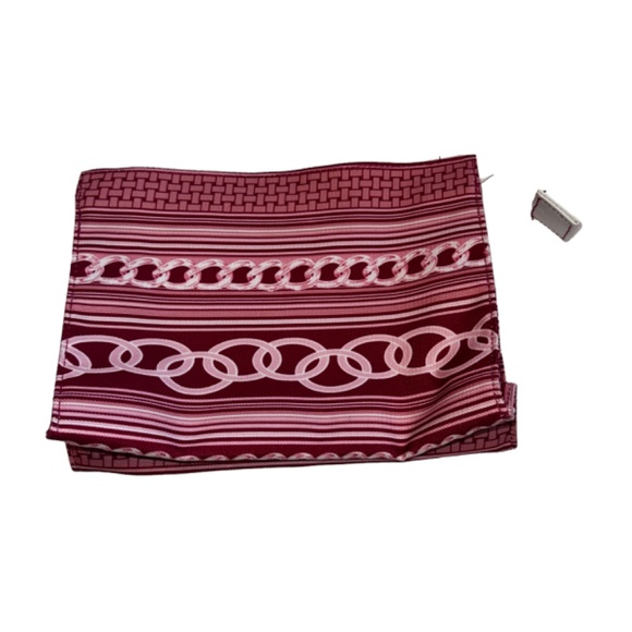 Clinique Pink White Makeup Bag Cosmetic Zipper Stripes Links Travel - Picture 2 of 5